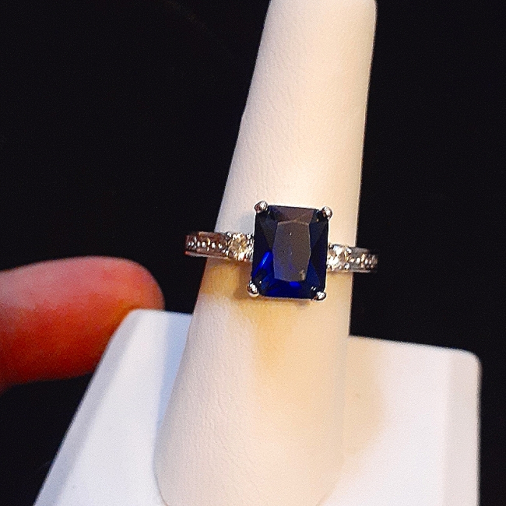 Diamond candle cocktail ring rich royal blue cz